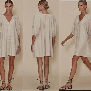 LINEN TRAPEZE OVERSIZED DRESS SAND